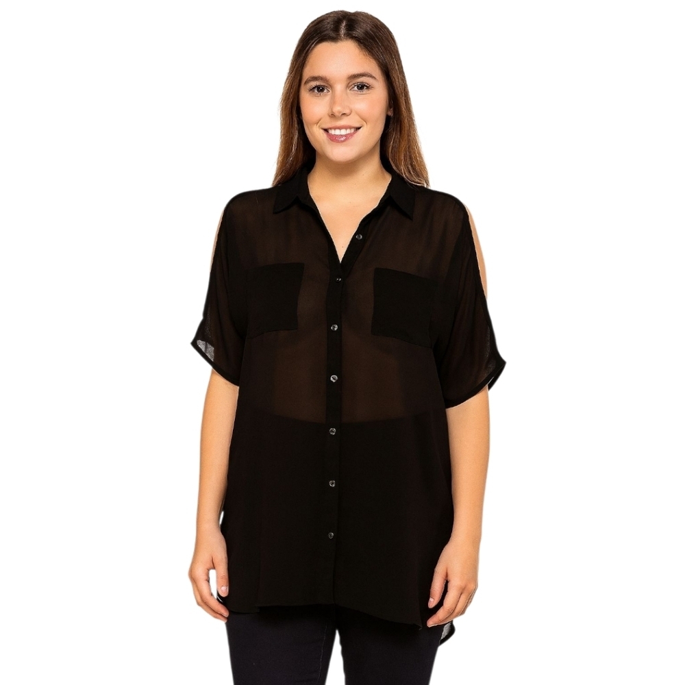 Love & Liberty Black Cold Shoulder Blouse S